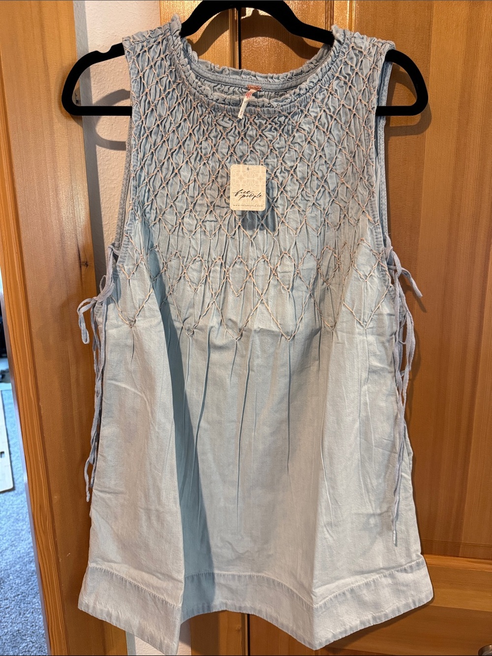 Free People Pale Blue Smocked Sleeveless Mini Dress